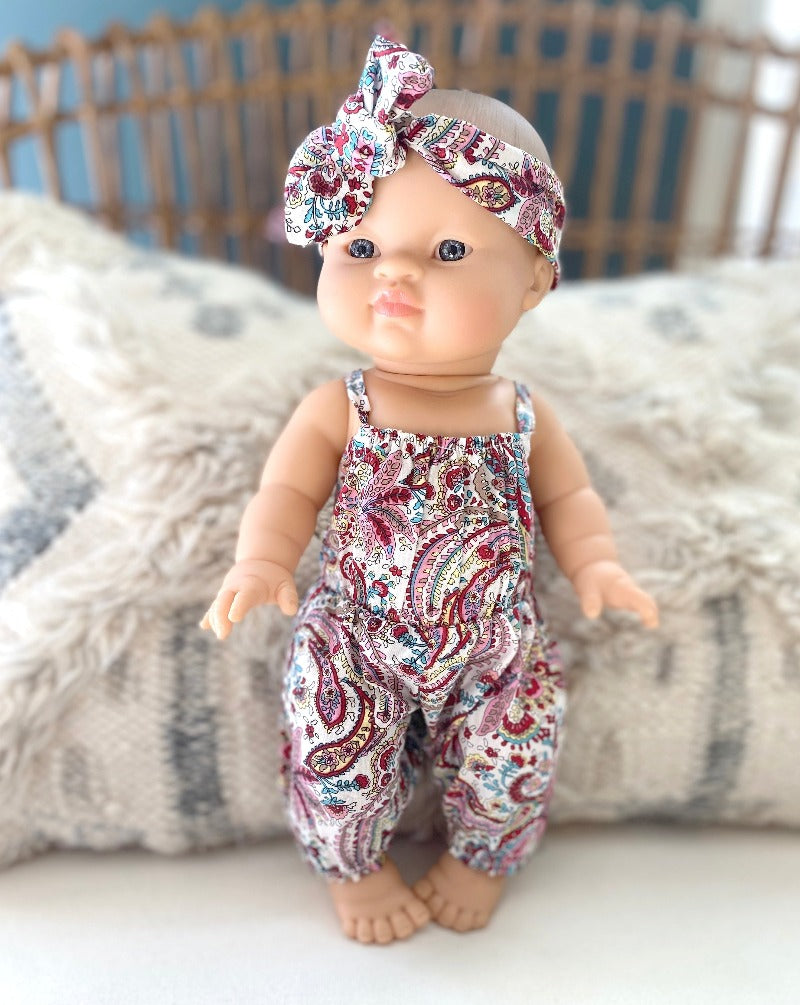 Doll Romper w/ headband, Paisley for 13-15in dolls
