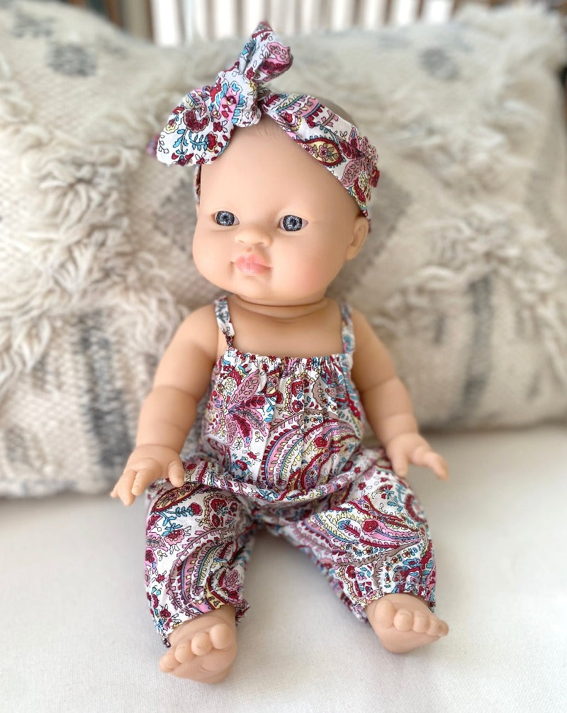 Doll Romper w/ headband, Paisley for 13-15in dolls