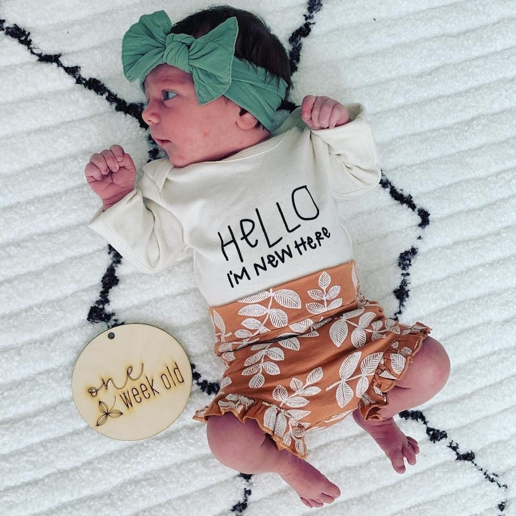 Hello Im New Here - Long Sleeve Organic Baby Bodysuit