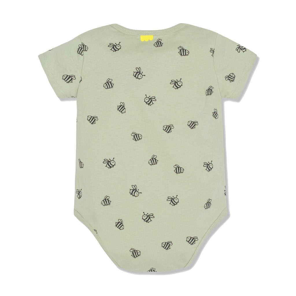 Bees Baby Bodysuit - Light Sage