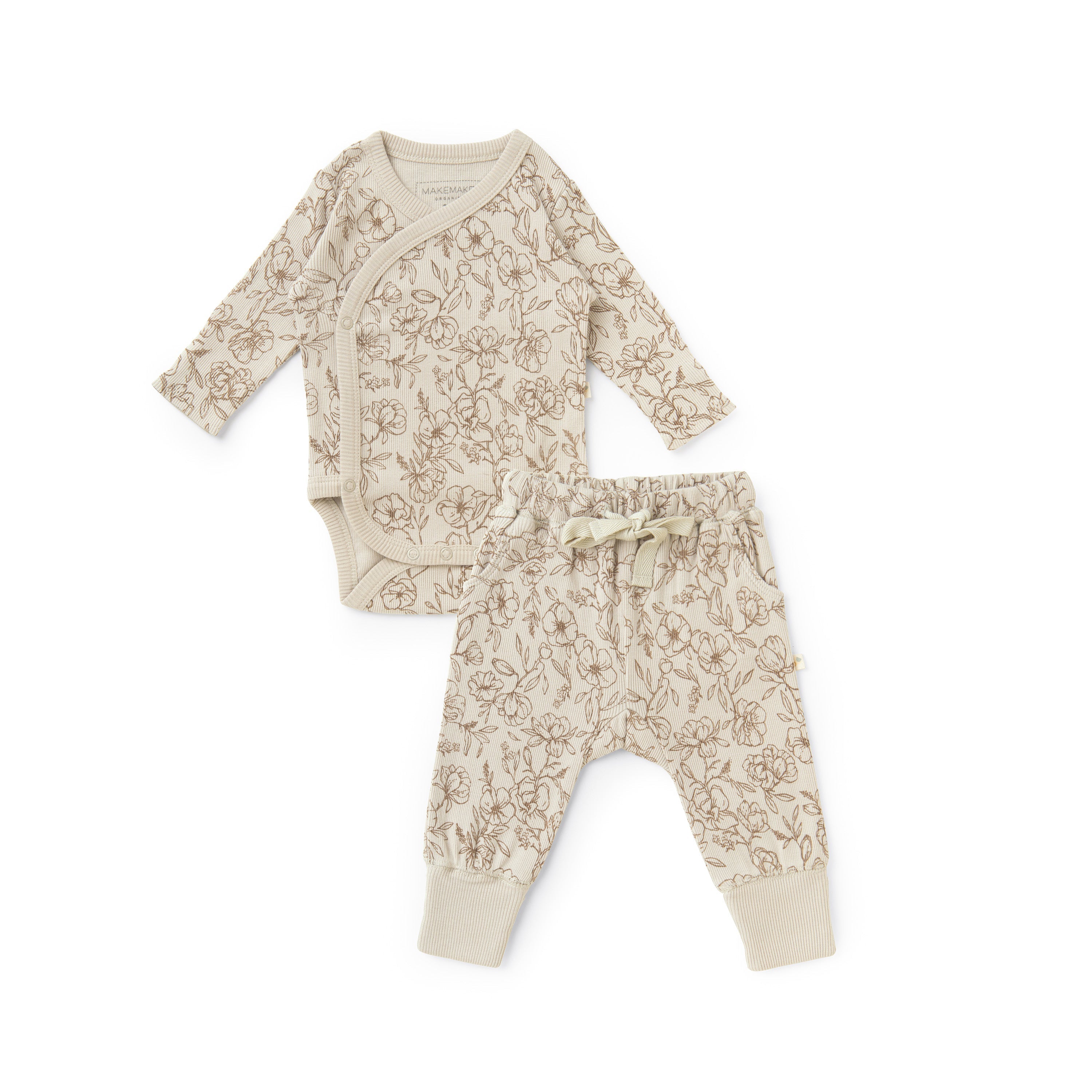 Organic Kimono Onesie & Pants Set - Vintage Bloom