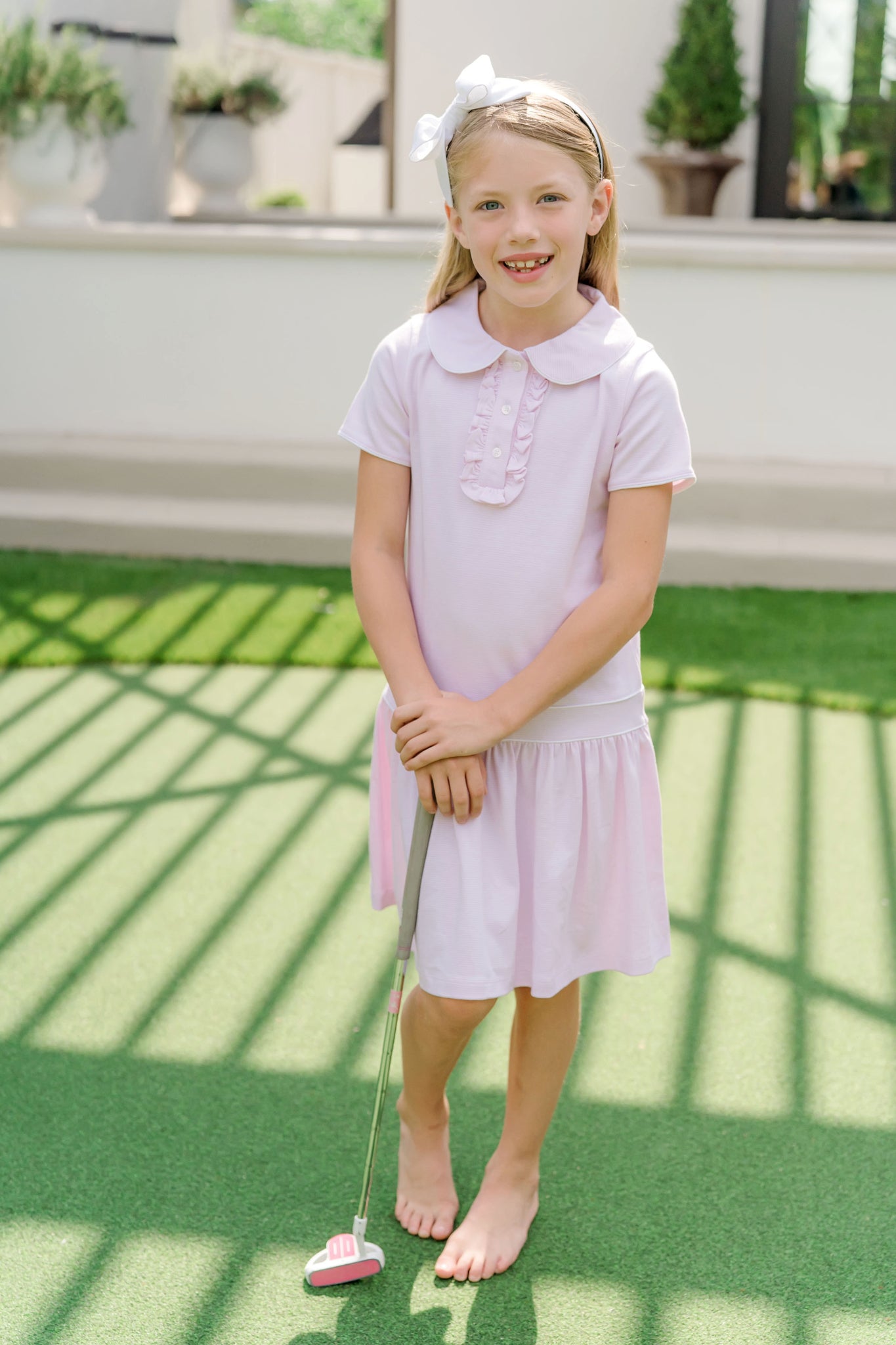 Sydney Girls' Pima Cotton Dress - Pink and White Stripes