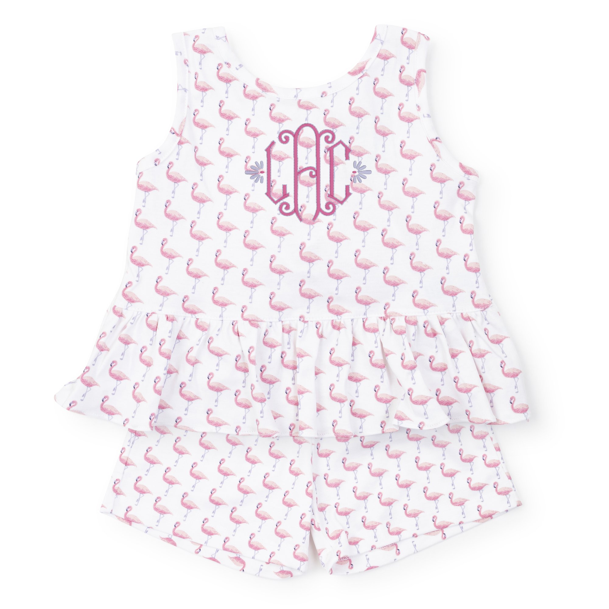Poppy Girls' Pima Cotton Short Set - Fabulous Flamingos