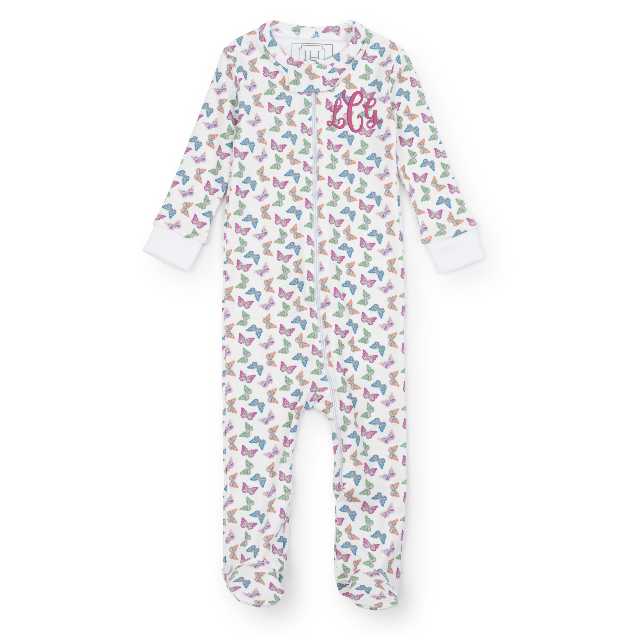 Parker Girls' Pima Cotton Zipper Pajama - Bright Butterflies