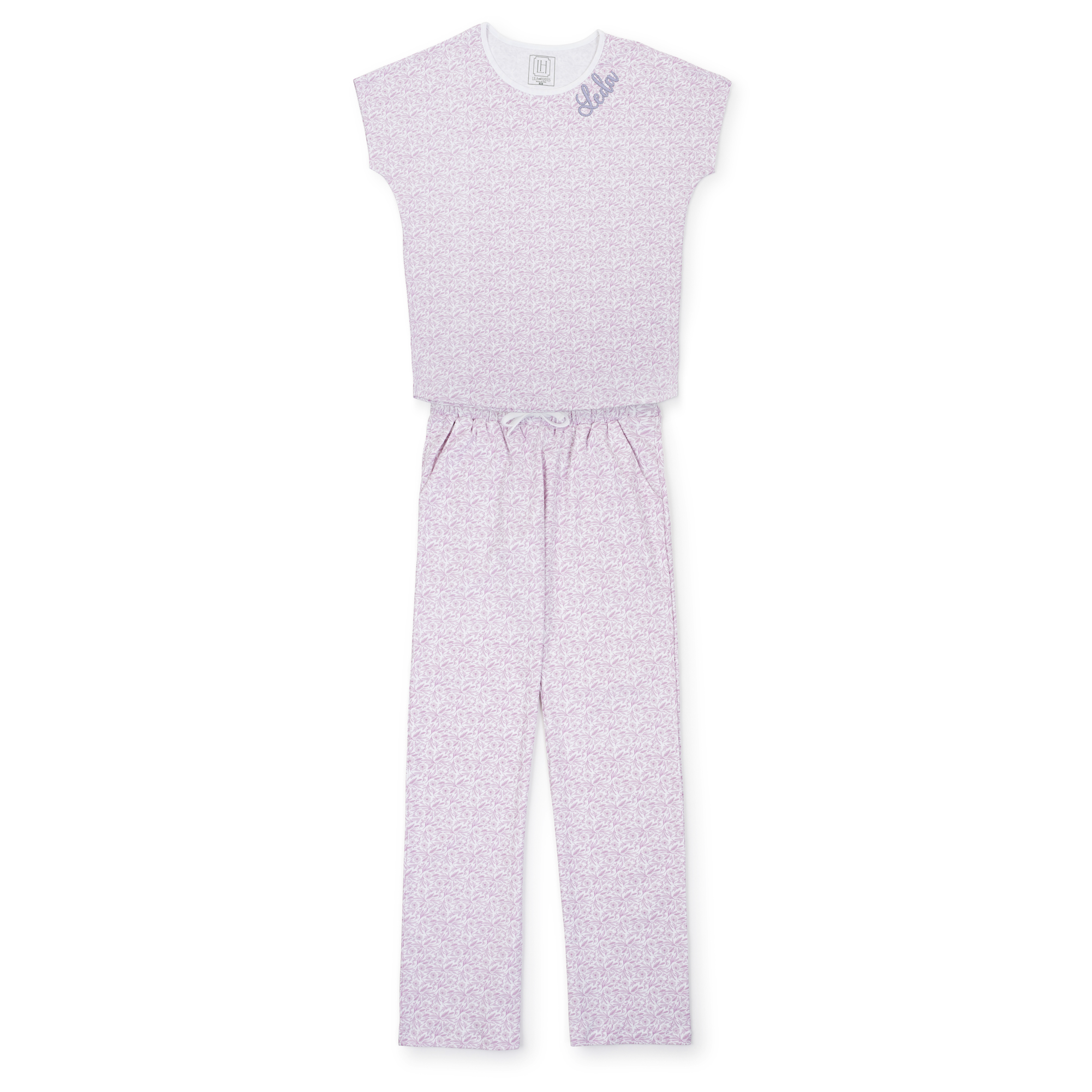 Marcia Women's Pima Cotton Pajama Pant Set - Pretty Pink Blooms