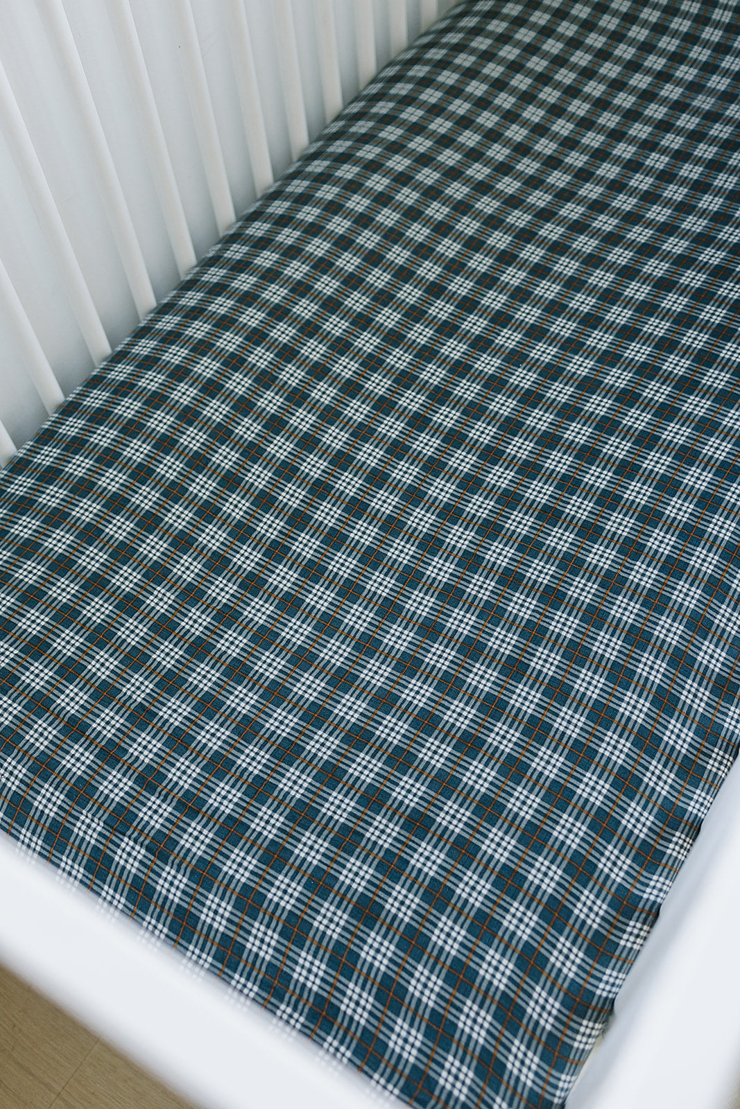 Navy Plaid Muslin Crib Sheet