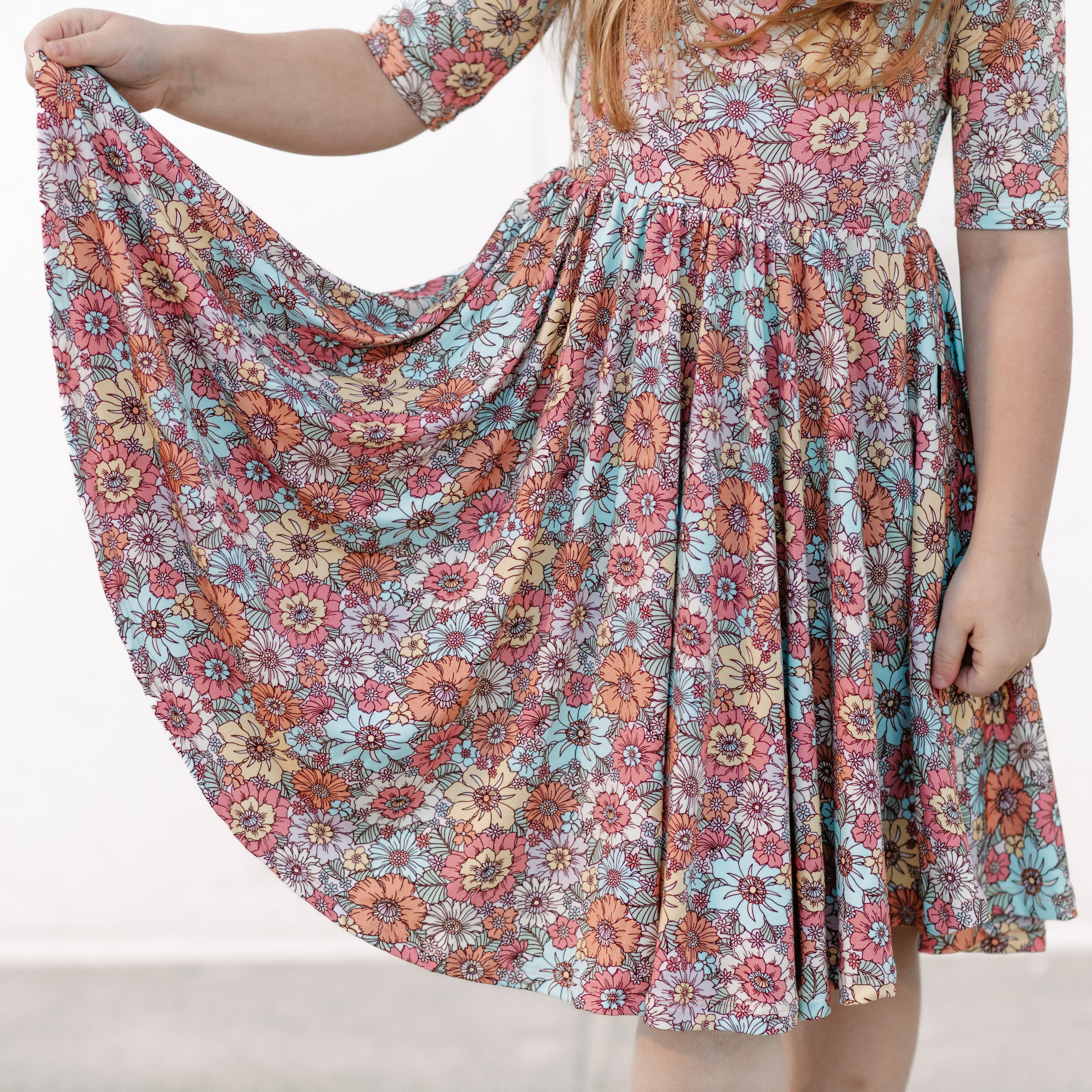 Mid Sleeve Twirl Dress, Spring Floral