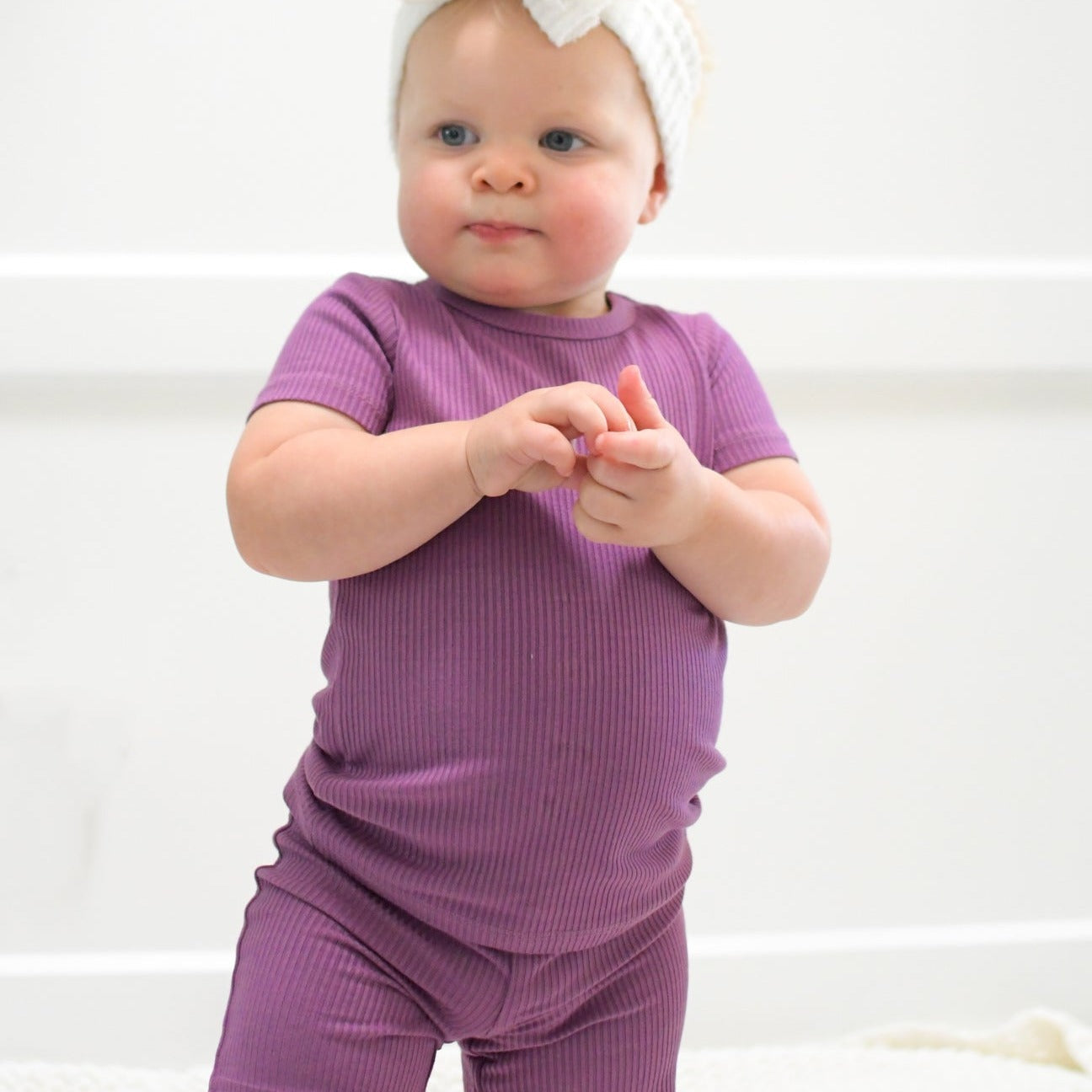 Two Piece Shortie Set, Plum Ribbed