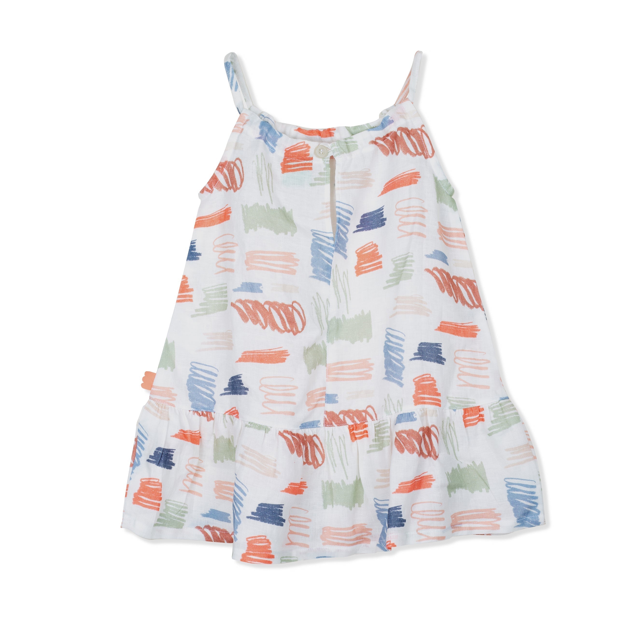 Scribble Kid Linen Dress - Natural/scribble