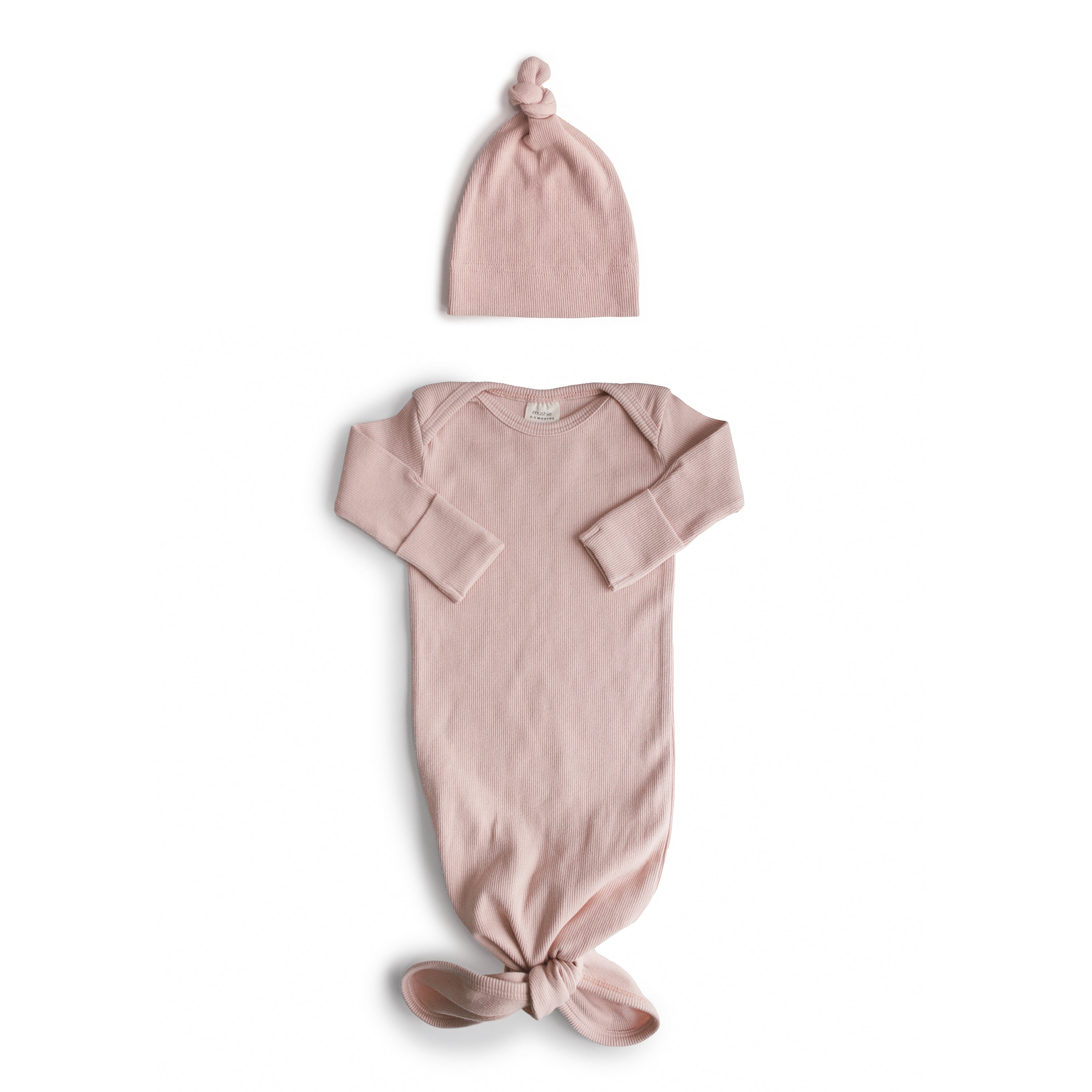 Ribbed Knotted Baby Gown + Beanie Set