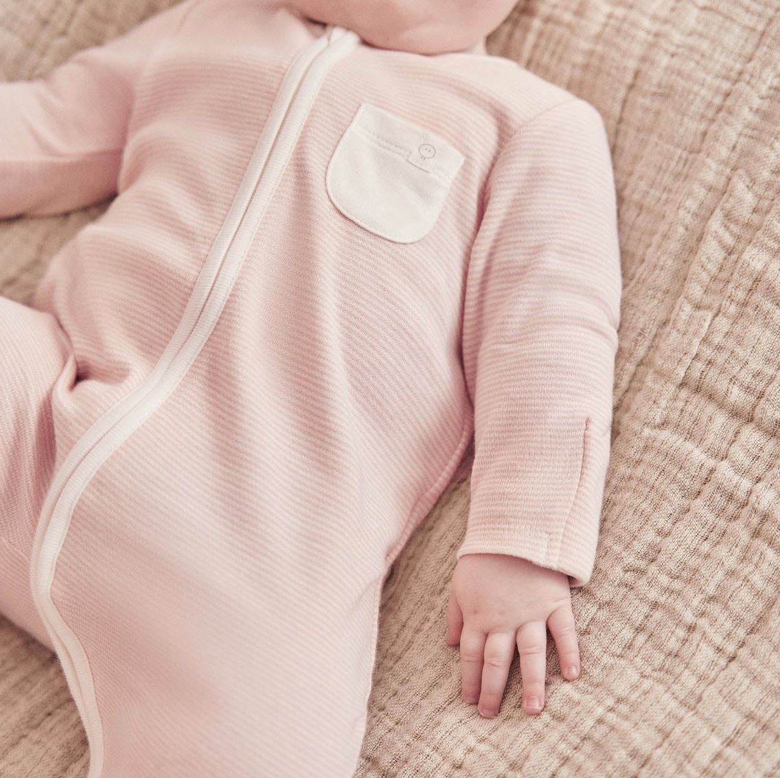 Zip-Up Sleepsuit - Blush Stripe