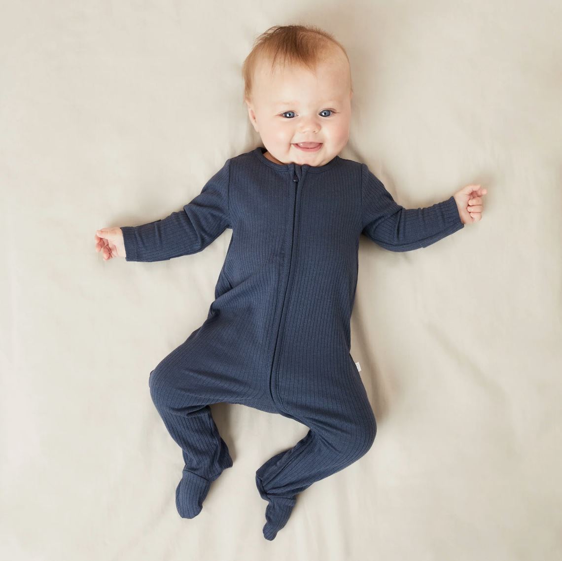 Ribbed ZIp-Up Sleepsuit - Navy