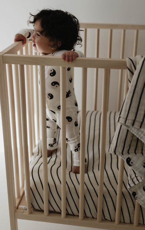 Grey & Black Stripe | Muslin Fitted Crib Sheet