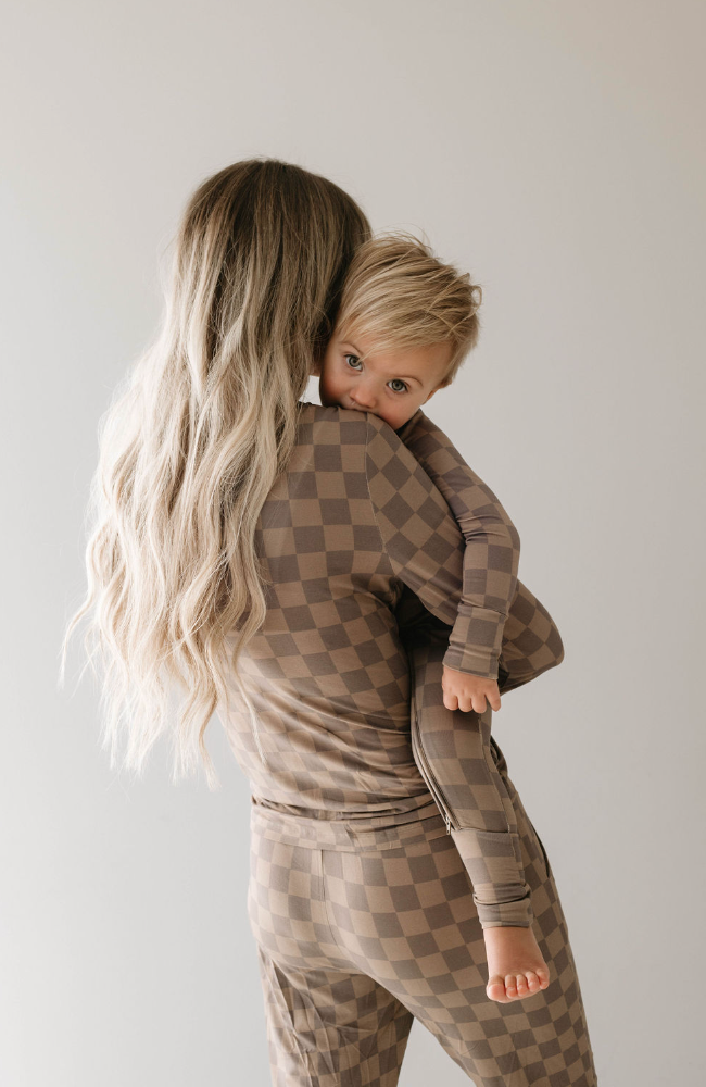 Women's Bamboo Pajamas |  Faded Brown Checkerboard