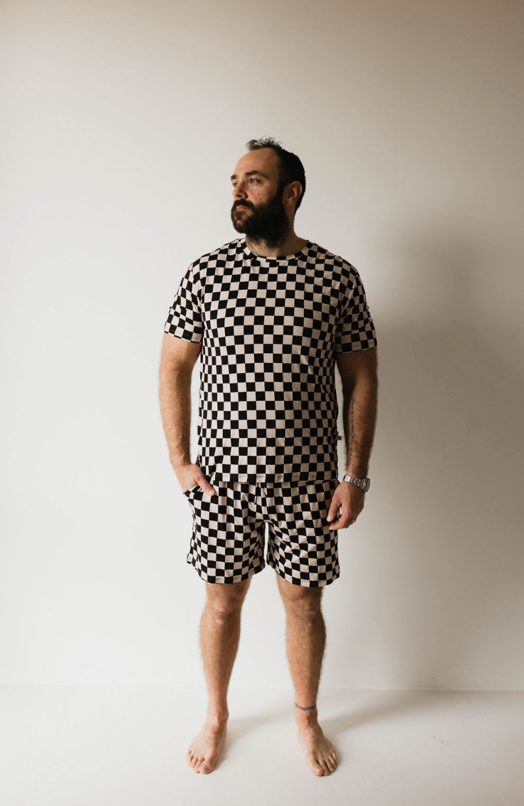 Adult Bamboo Short Pajamas | Black Checkerboard