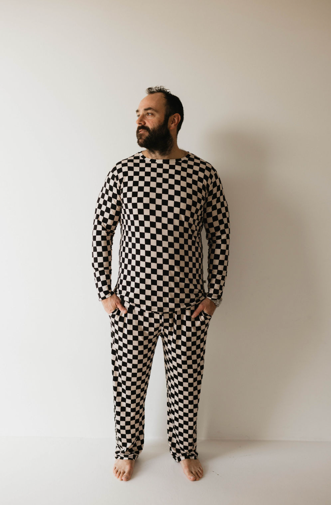 Adult  Bamboo Pajamas | Black Checker