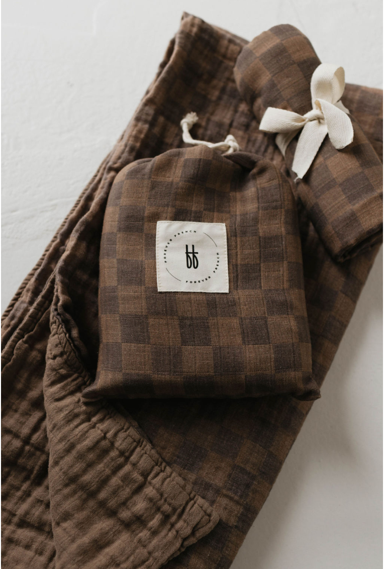 Muslin Swaddle | Faded Brown Checkerboard