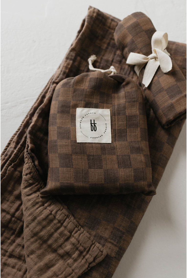 Faded Brown Checker | Reversible Muslin Quilt (Ships in 7-10 Business Days)