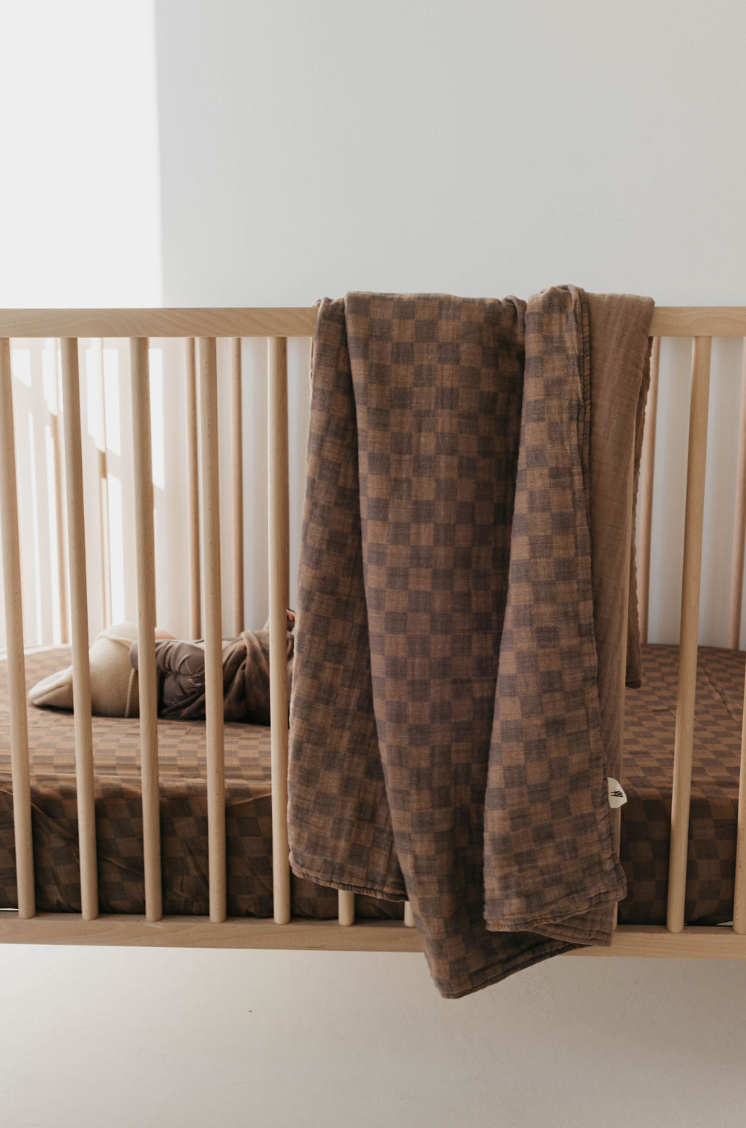 Faded Brown Checkerboard  | Crib Sheet