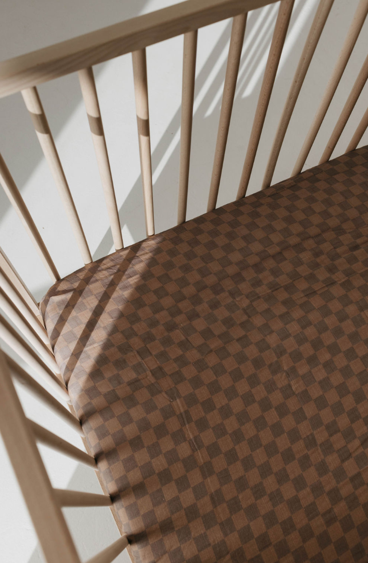 Faded Brown Checkerboard  | Crib Sheet