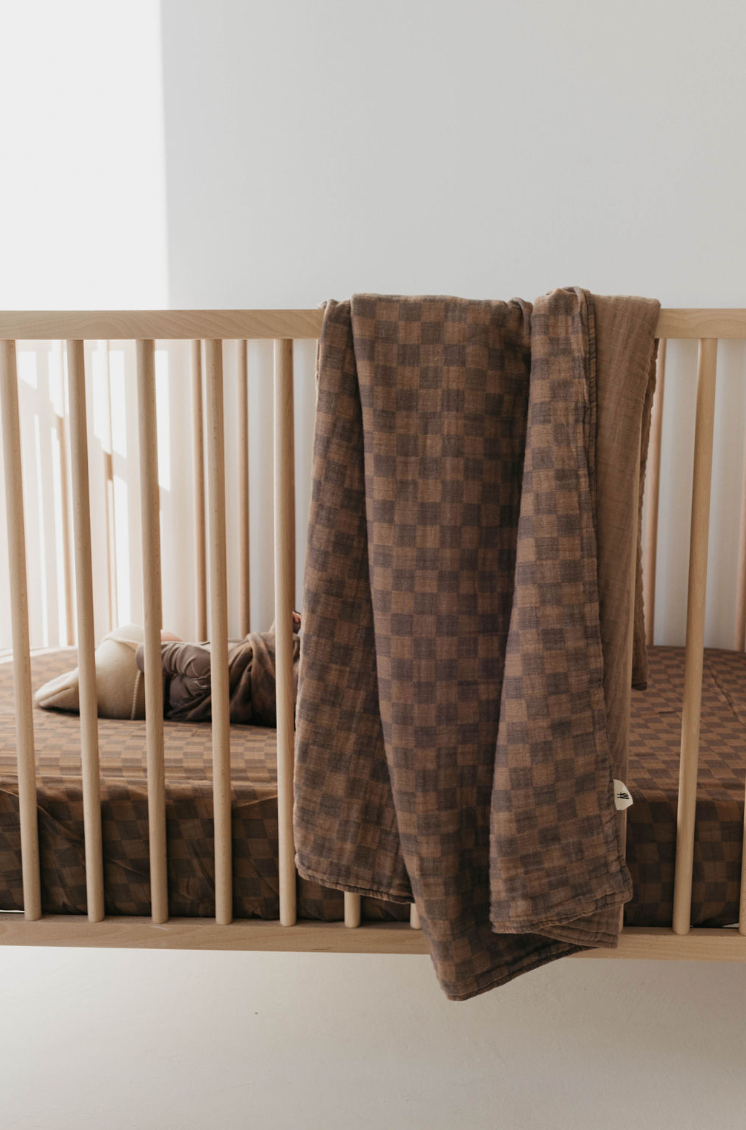 Muslin Swaddle | Faded Brown Checkerboard