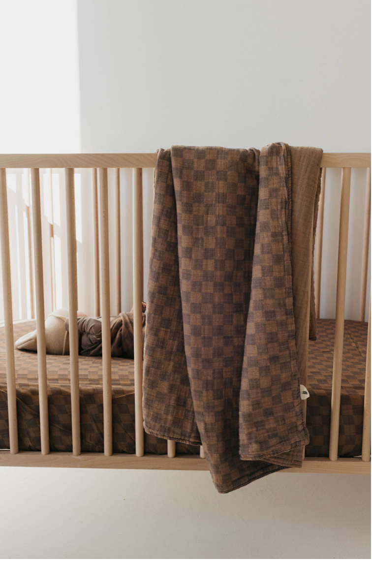 Faded Brown Checker | Reversible Muslin Quilt (Ships in 7-10 Business Days)