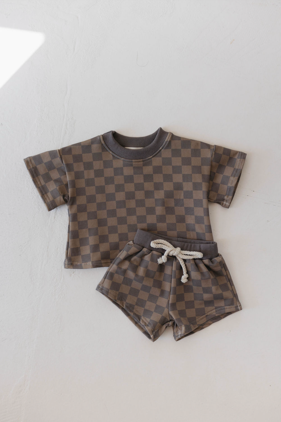 Sweat Short Set |  Faded Brown Checkerboard