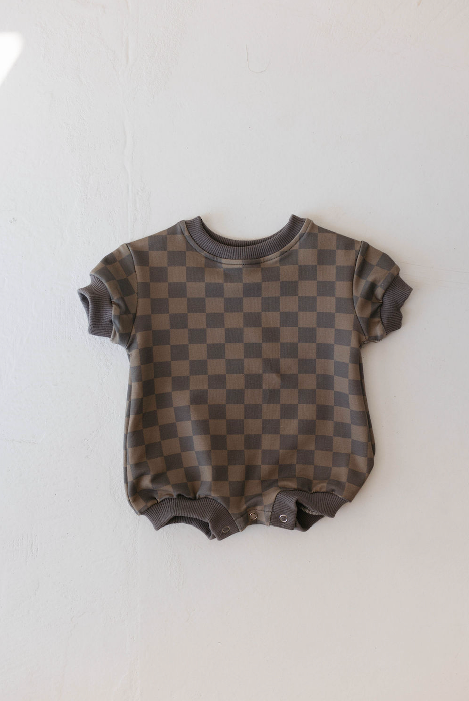 Faded Brown Checkerboard | Short Sleeve Romper