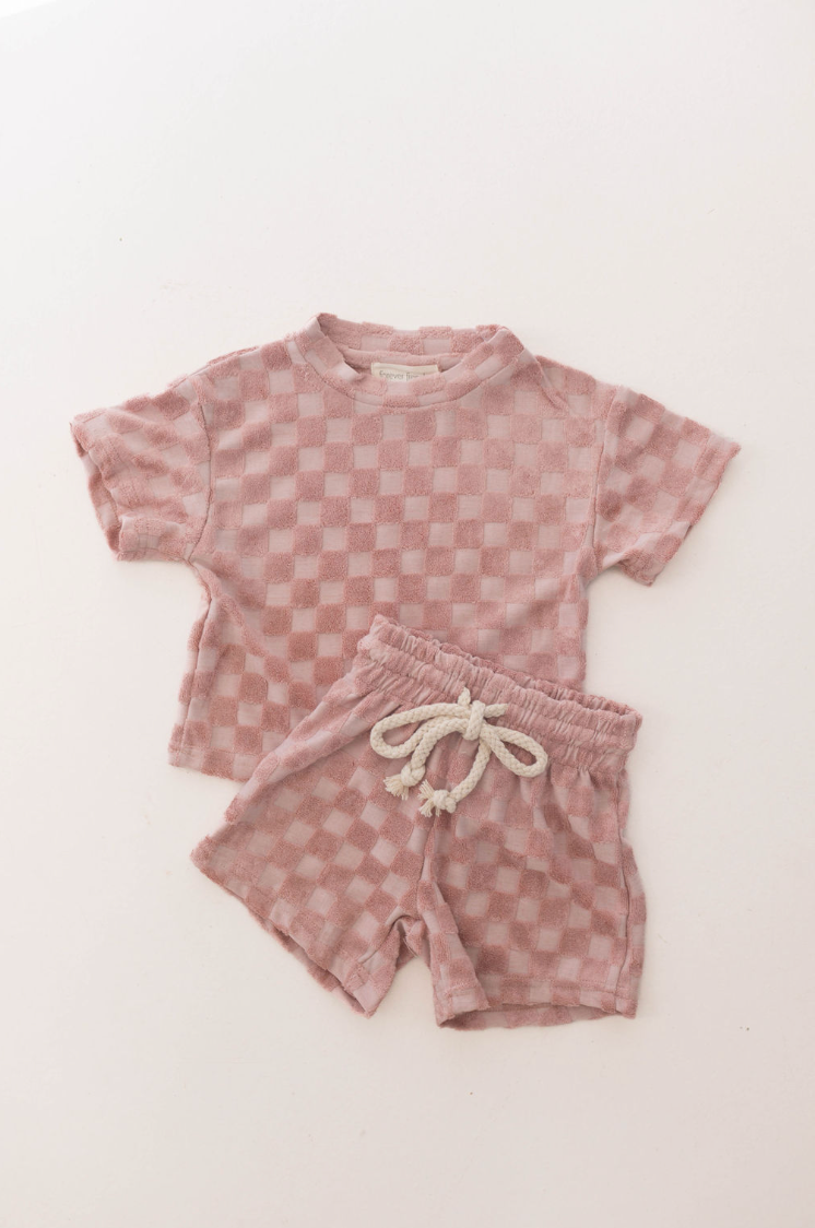 Terry Checkerboard Short Set | Perfect Pink