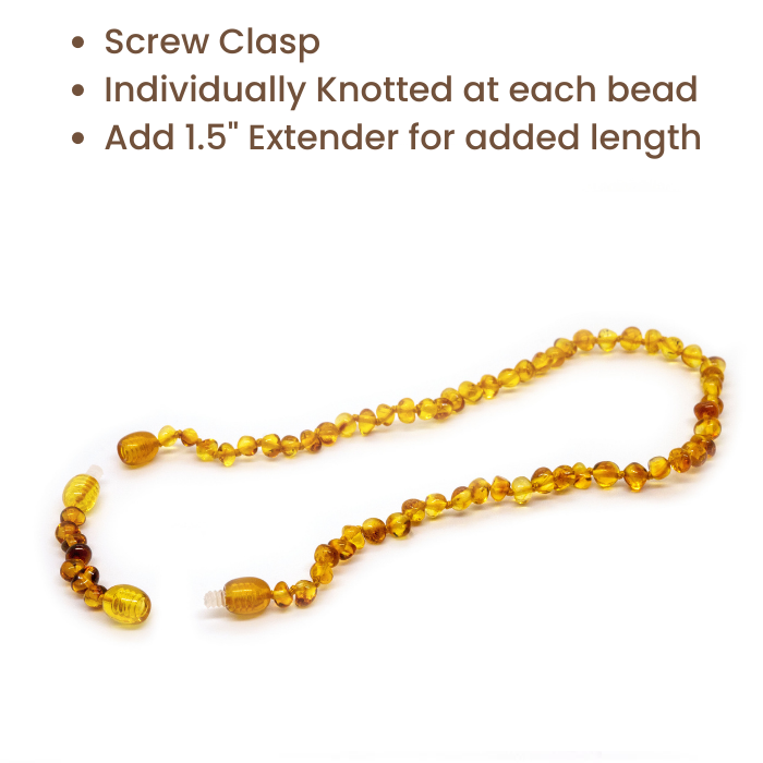 Baltic Amber Teething Necklace 12.5 inch Polished Honey Baby Infant Toddler