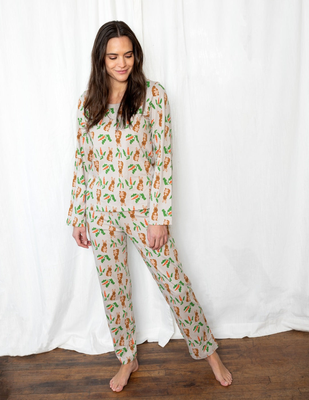 Women's Loose Fit Beige Rabbit Pajamas