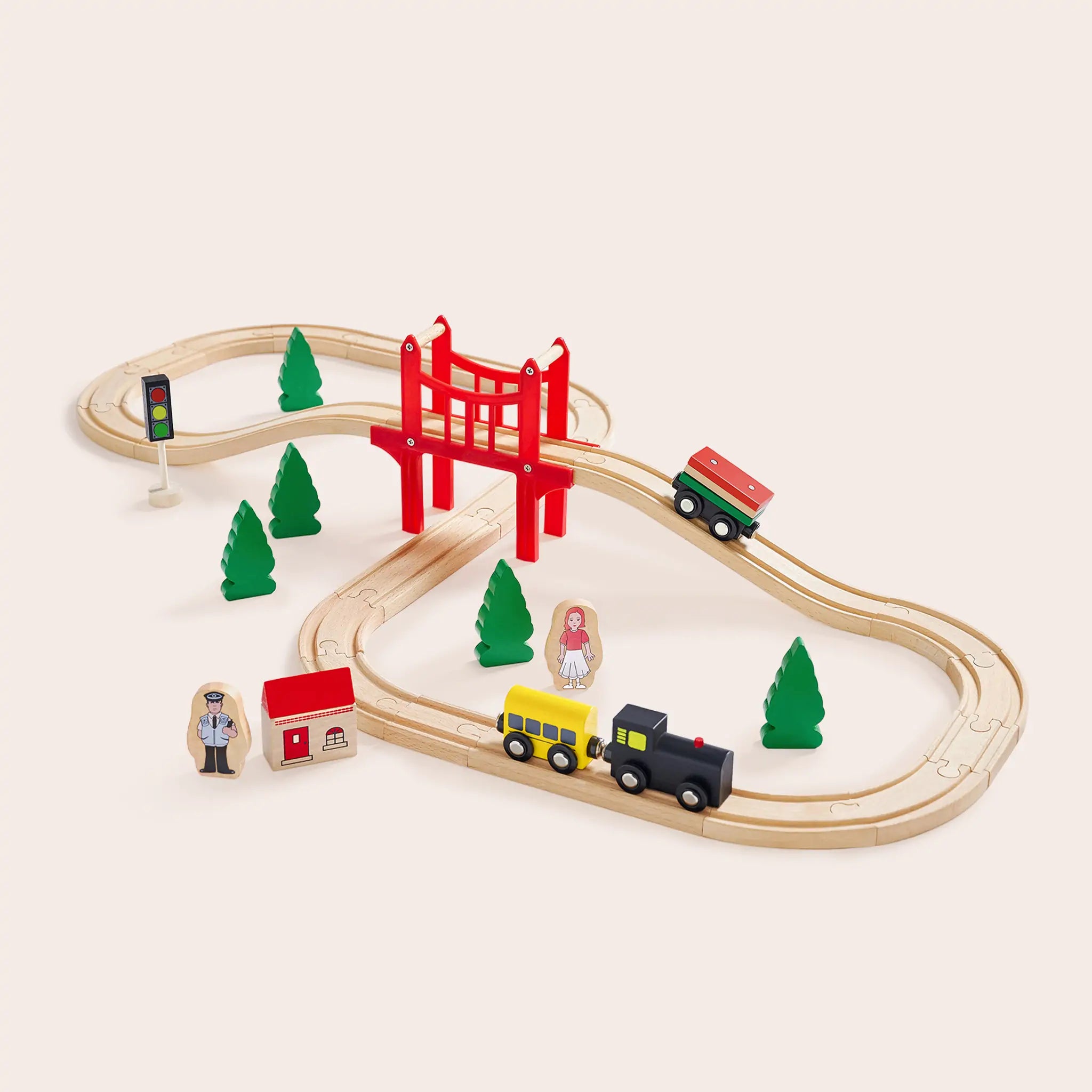 Tiny Land® Wooden Train Set for Children 39 Pcs