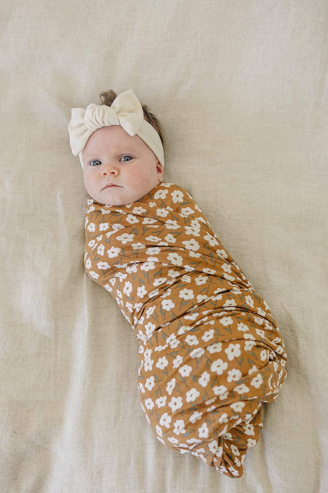 Mustard Floral Bamboo Stretch Swaddle