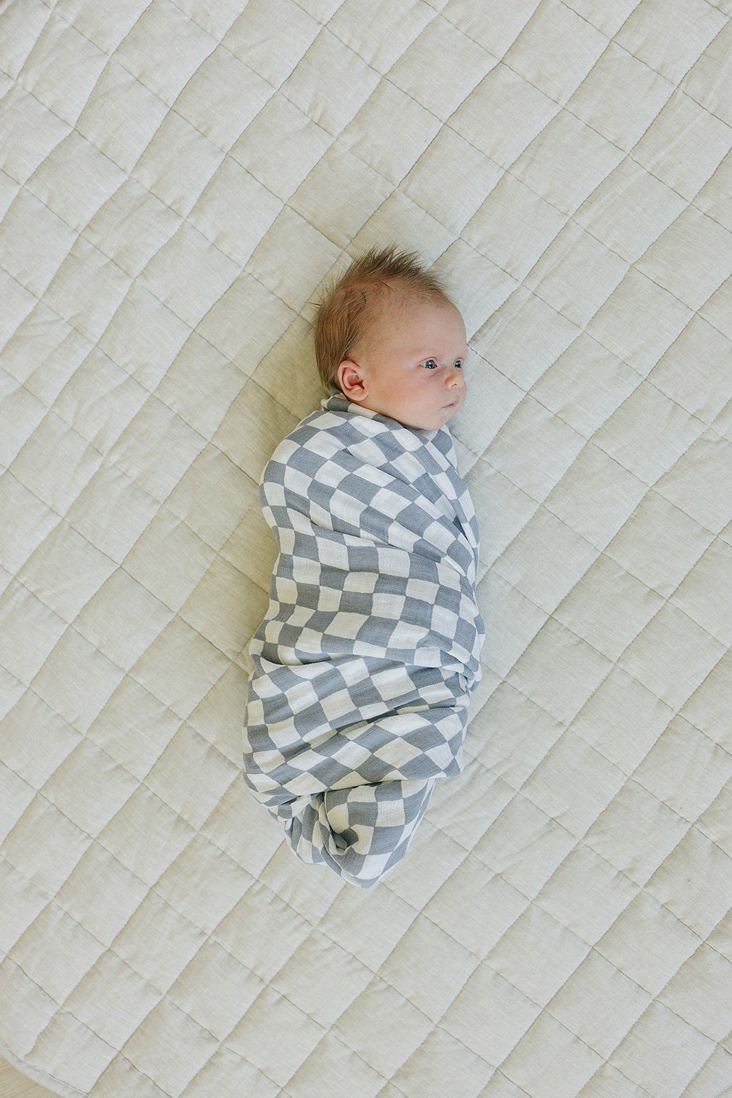 Dusty Blue Wavy Checkered Muslin Swaddle Blanket