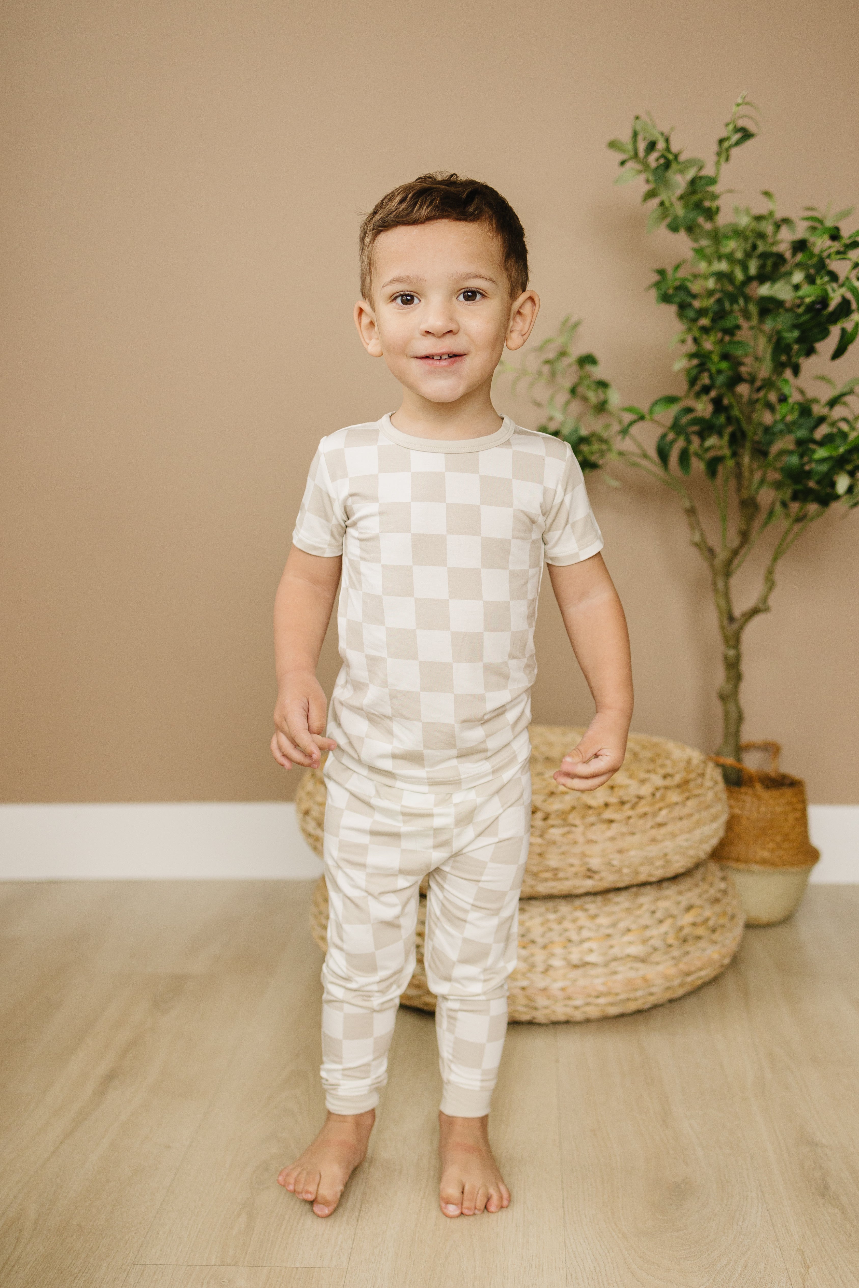 Neutral Checker 2pc Bamboo Pajama Set