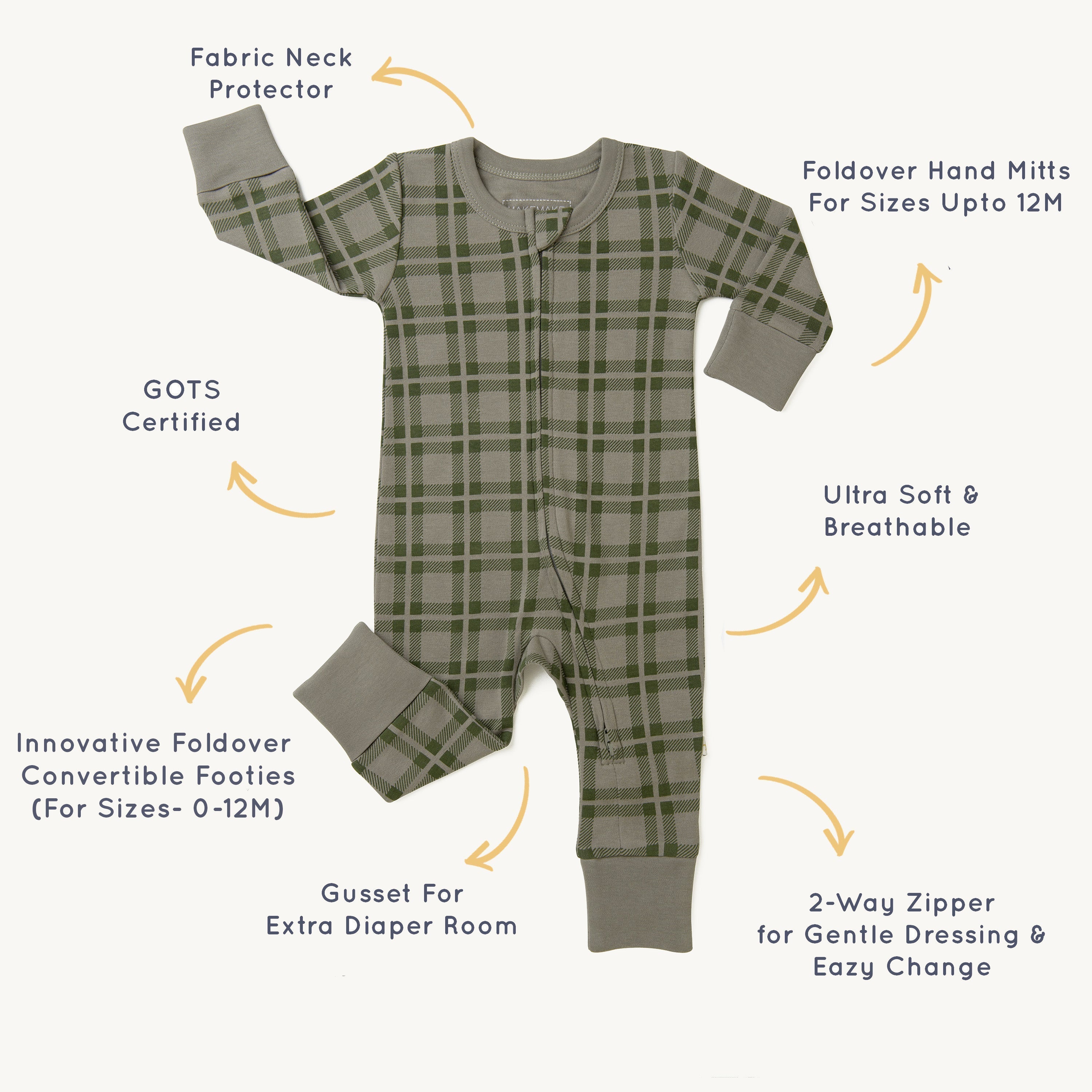 Organic Baby 2-Way Zip Romper - Plaid