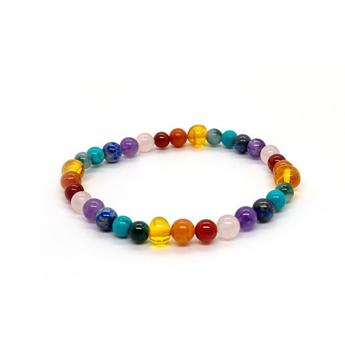Baltic Amber Teething Necklace Rainbow Gemstones