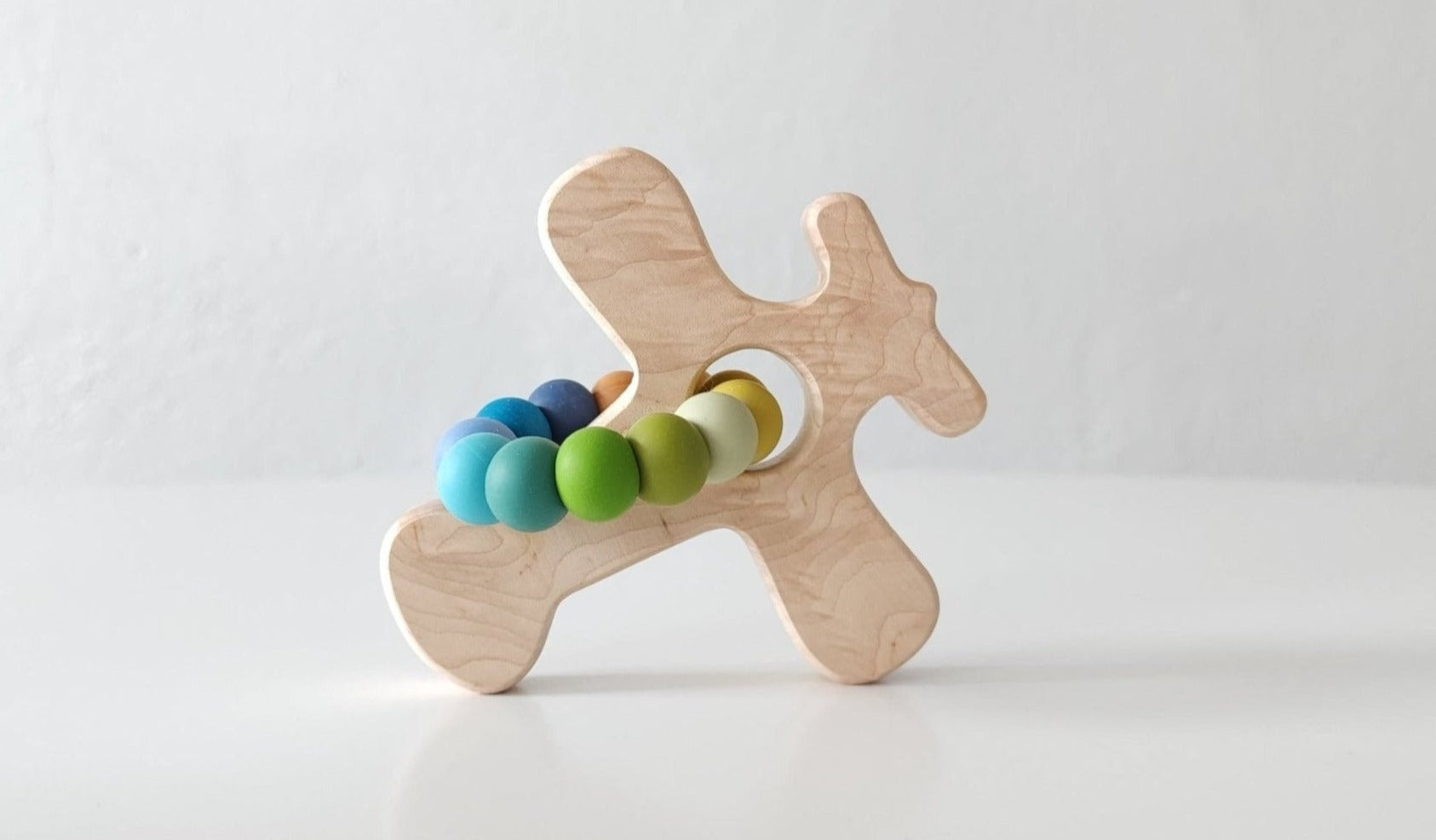 Airplane Wood Grasping Toy With Teething Beads
