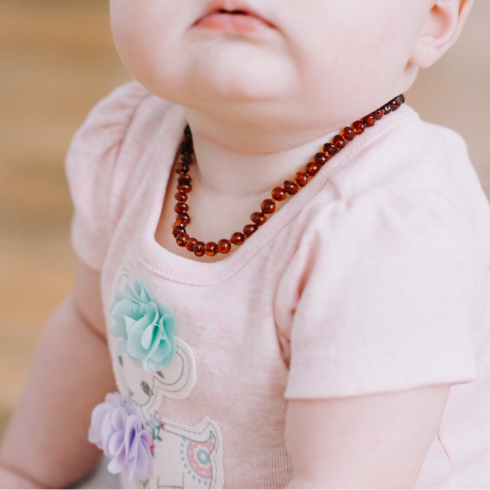 Polished Cognac Baltic Amber Necklace for Baby, Infant, Toddler, Big Kid.