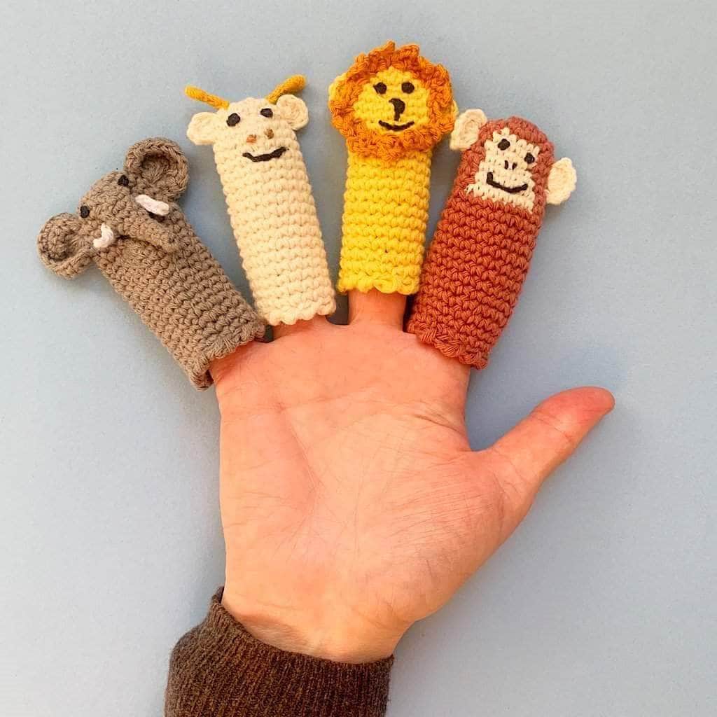 Organic Baby Animal Rattles and Finger Puppet Set