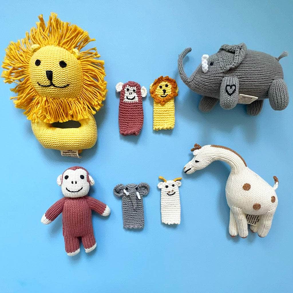Organic Baby Animal Rattles and Finger Puppet Set