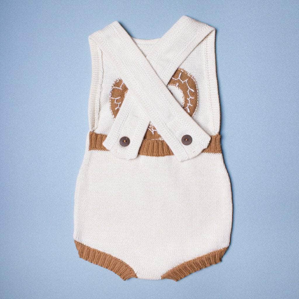 Organic Baby Gift Set - Hand Knit Pretzel Romper, Bonnet Rattle Toy