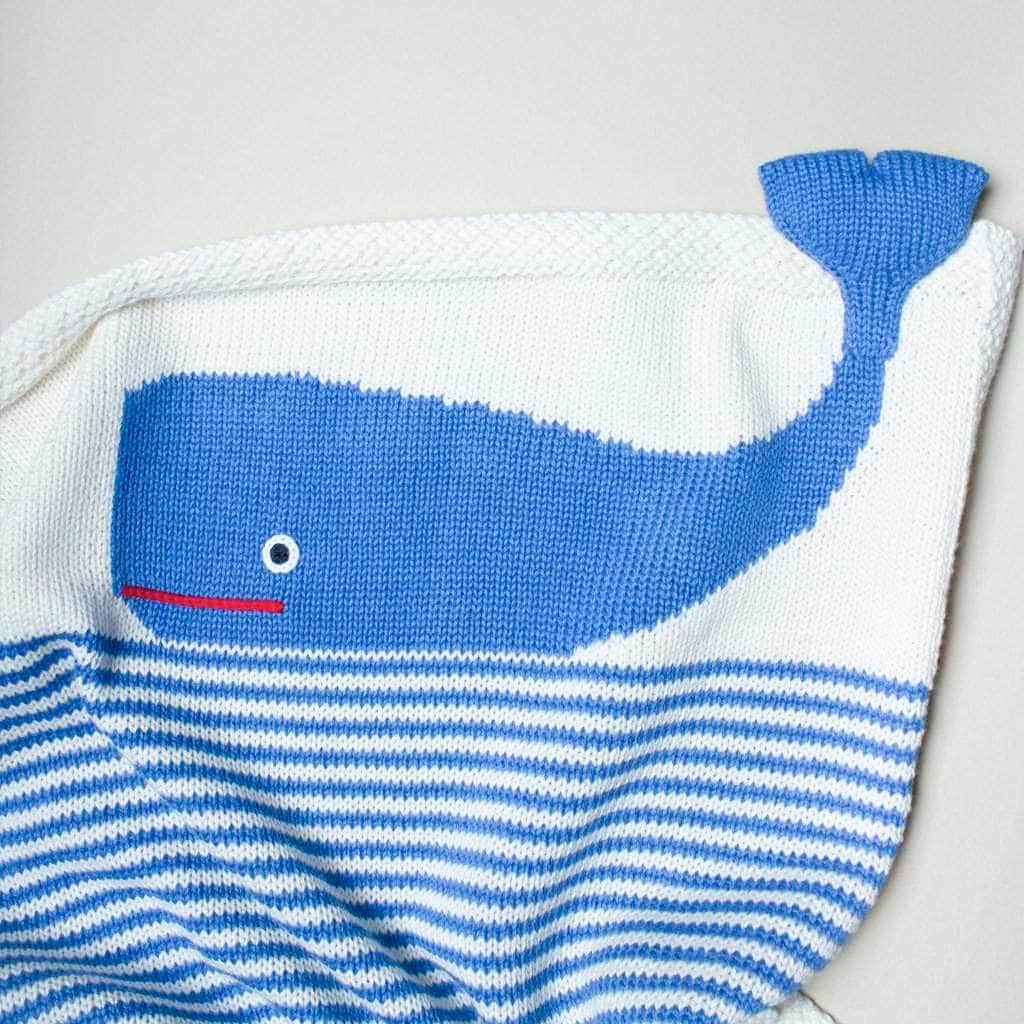 Organic Baby Gift Set - Handmade Lovey Blanket, Rattle Toy & Hat | Whale
