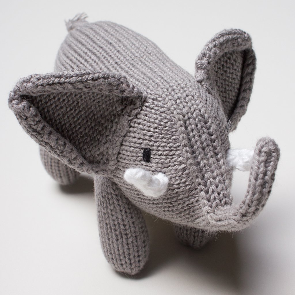 Organic Baby Gift Set - Handmade Newborn Long Romper, Hat & Rattle Toy | Elephant