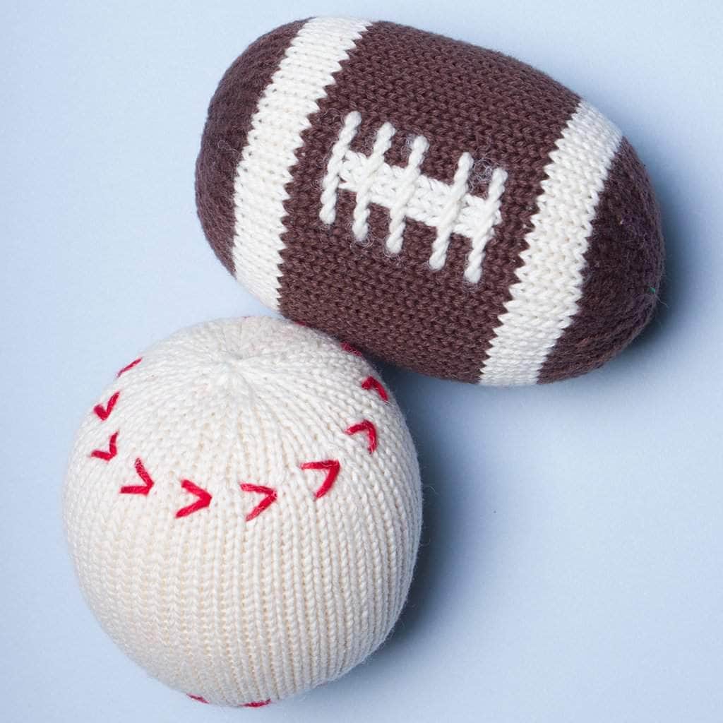 Organic Baby Gift Set - Handmade Newborn Rattles | Football & Baseball