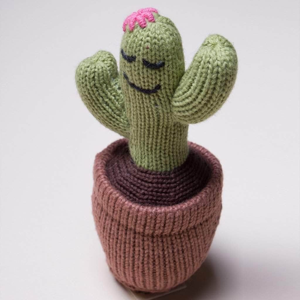 Organic Baby Gift Set - Handmade Newborn Romper, Bonnet & Rattle Toy | Cactus