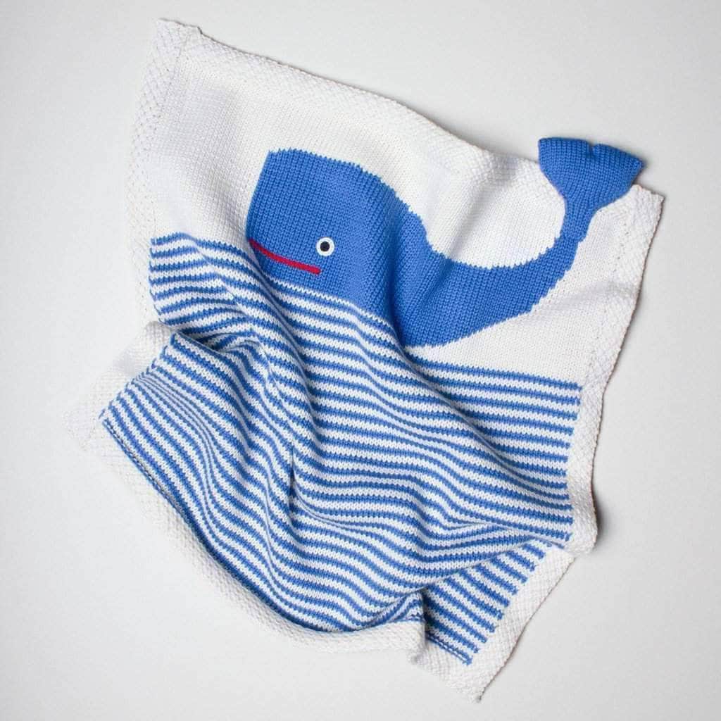 Organic Baby Gift Set - Newborn Security Blanket & Rattle Toy | Whale & Starfish