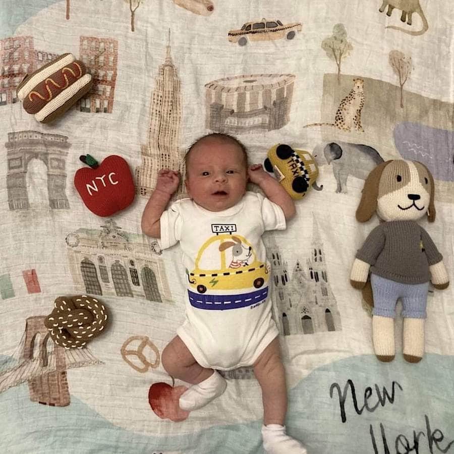 Organic Baby Gift Set - NYC Taxi Infant Onesie, Newborn Rattle Toy & Bib