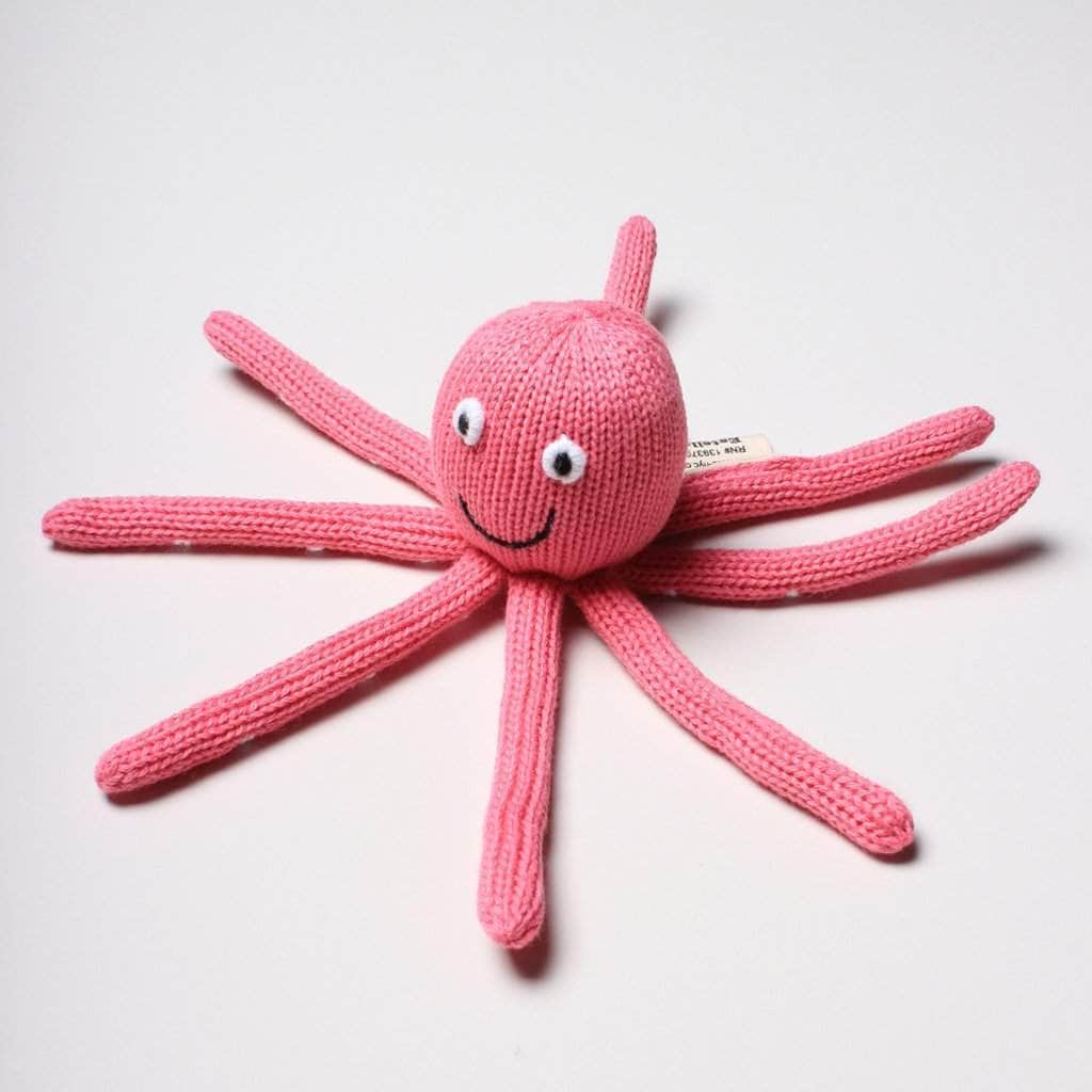 Organic Baby Gift Set - Sleeveless Octopus Romper, Octopus Rattle & Hat
