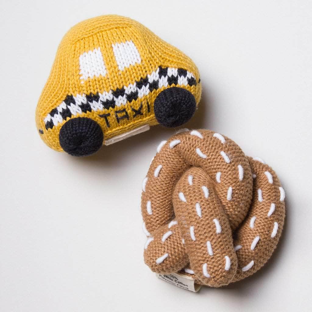 Organic Baby Toys Gift Set - Pretzel & Taxi Rattles